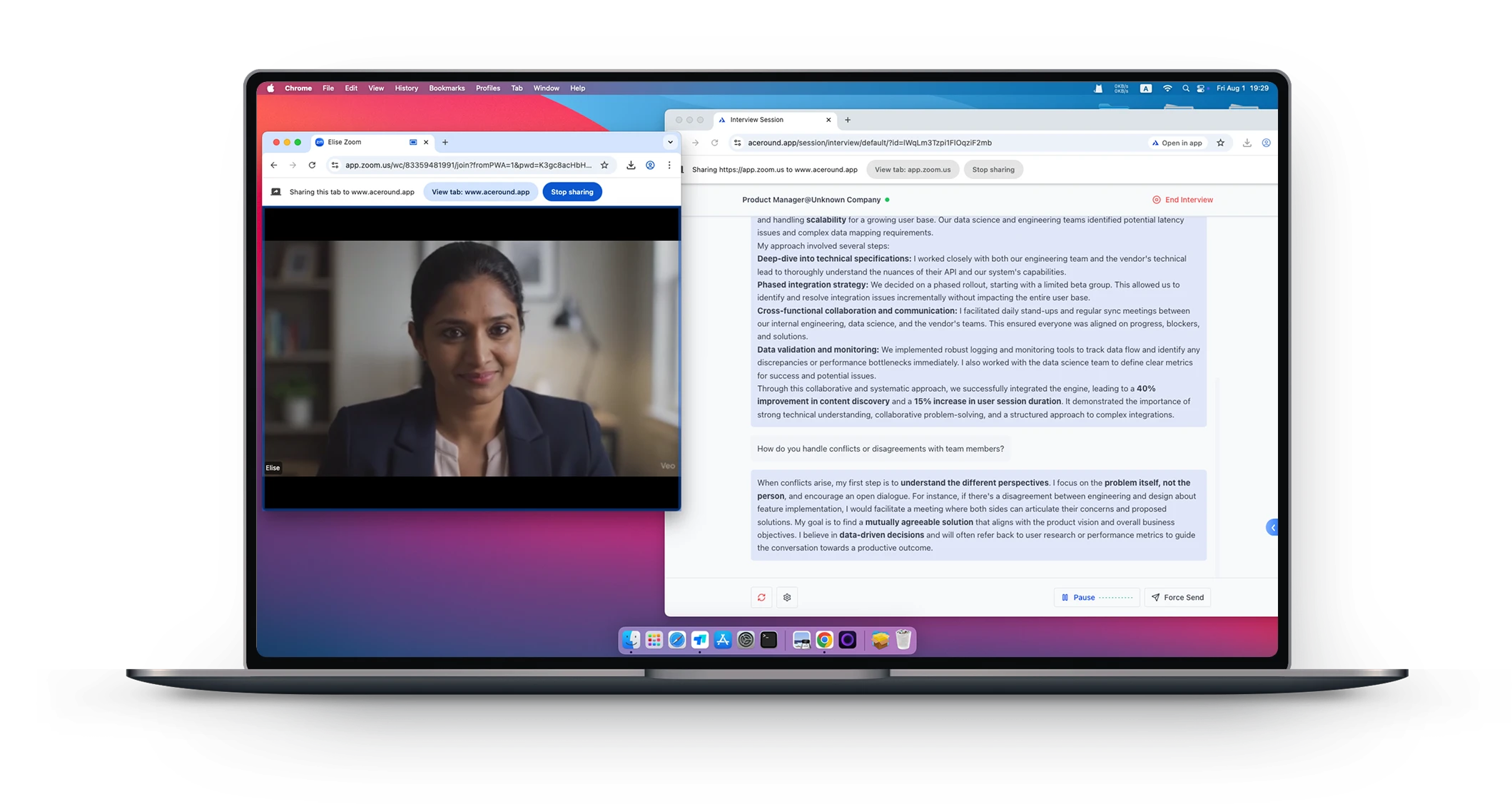 Hero section showing AceRound AI interface on a desktop and mobile phone